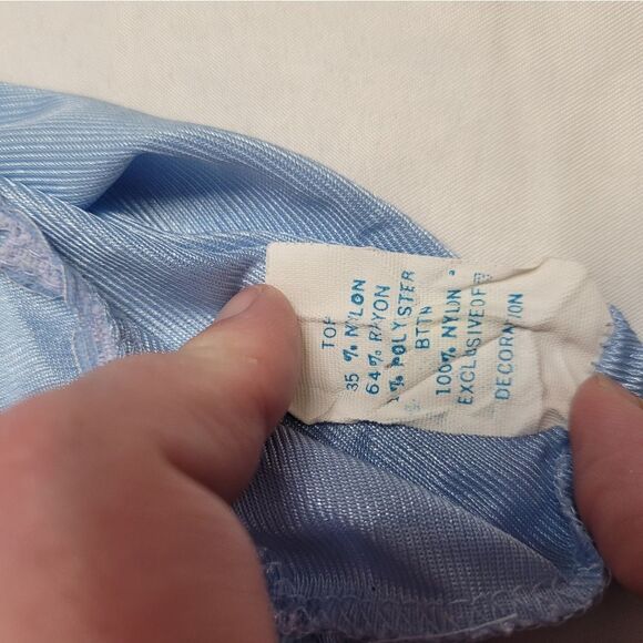 VINTAGE‎ 80s nightgown blue full length lace cutout dress L - Picture 9 of 9